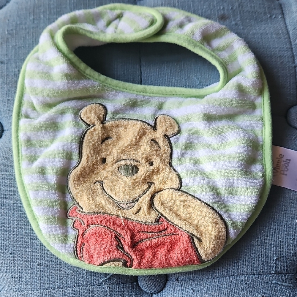 🌟3/$25🌟 Disney Winnie the Pooh Green Striped Baby Bib